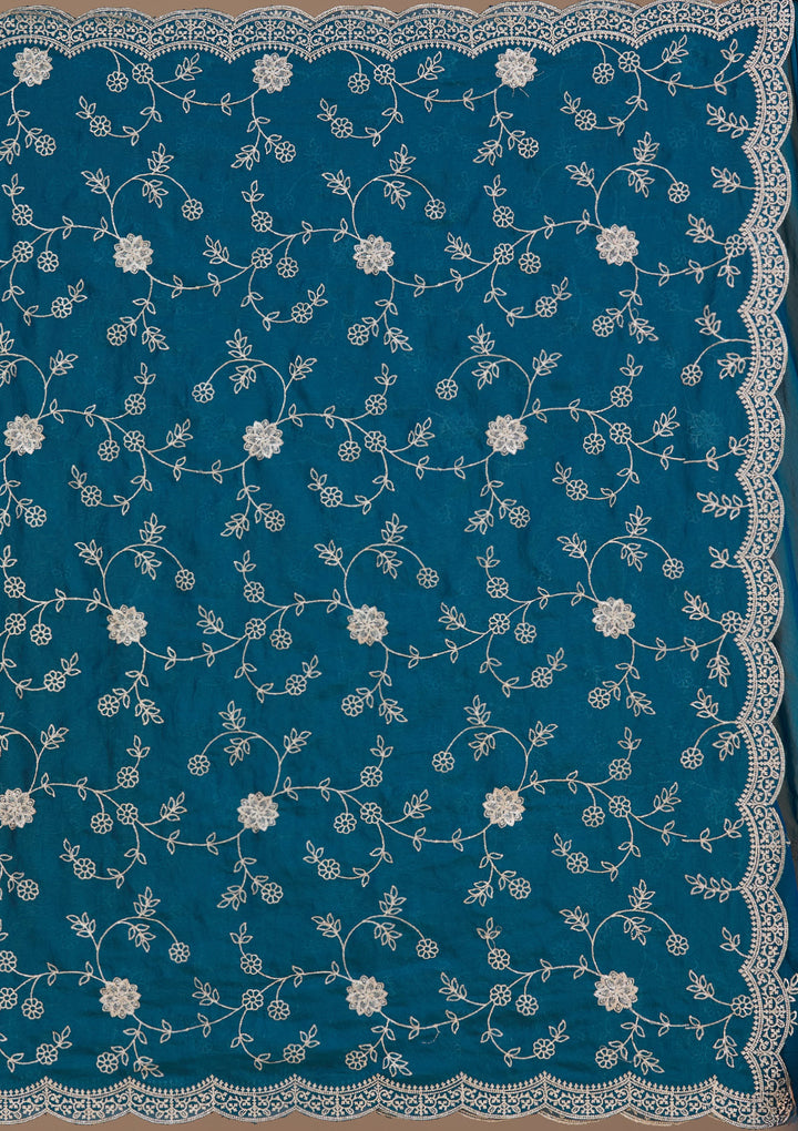 Peacock Blue Zariwork (Gold) Georgette Saree
