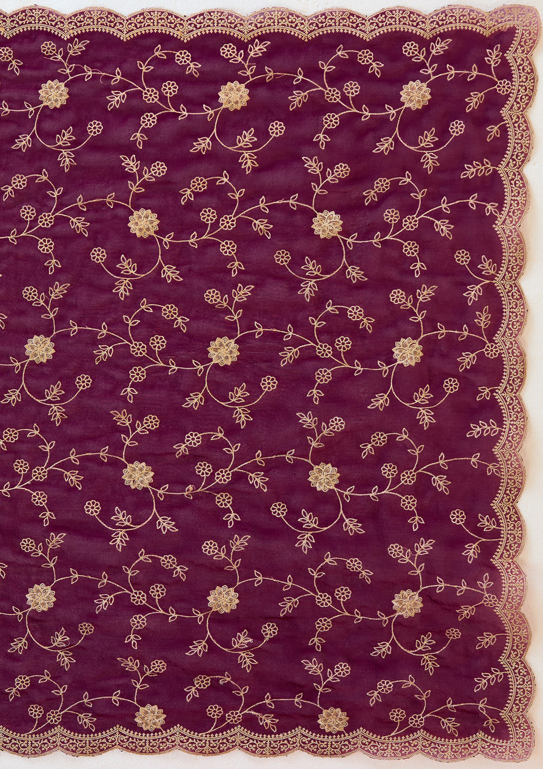 Wine Zariwork (Gold) Georgette Saree