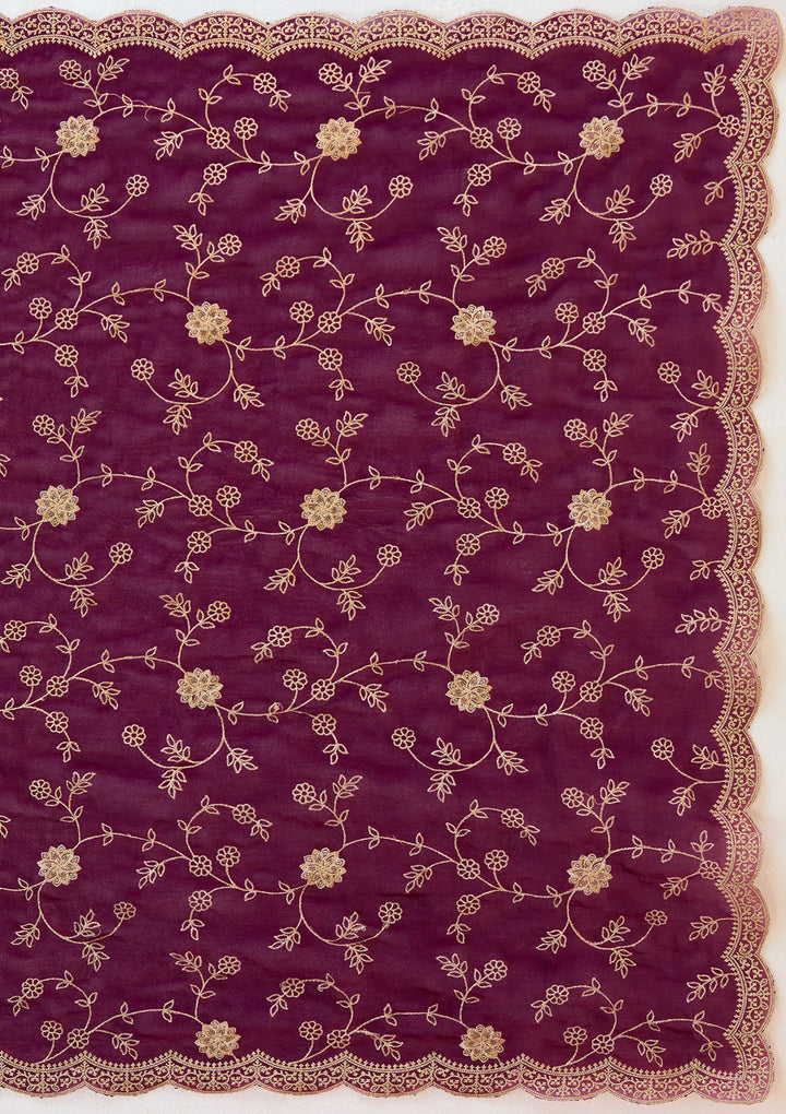 Wine Zariwork (Gold) Georgette Saree