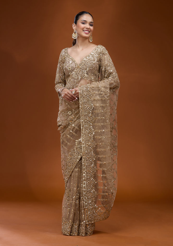 Baby Pink Cording Net Saree