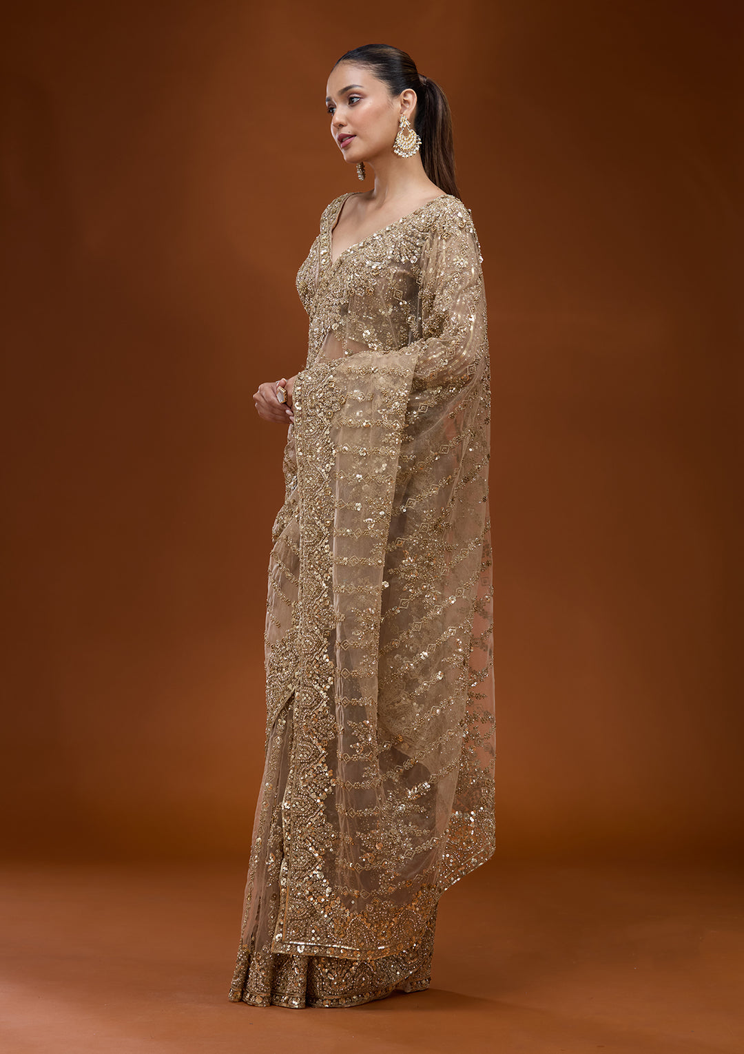 Baby Pink Cording Net Saree