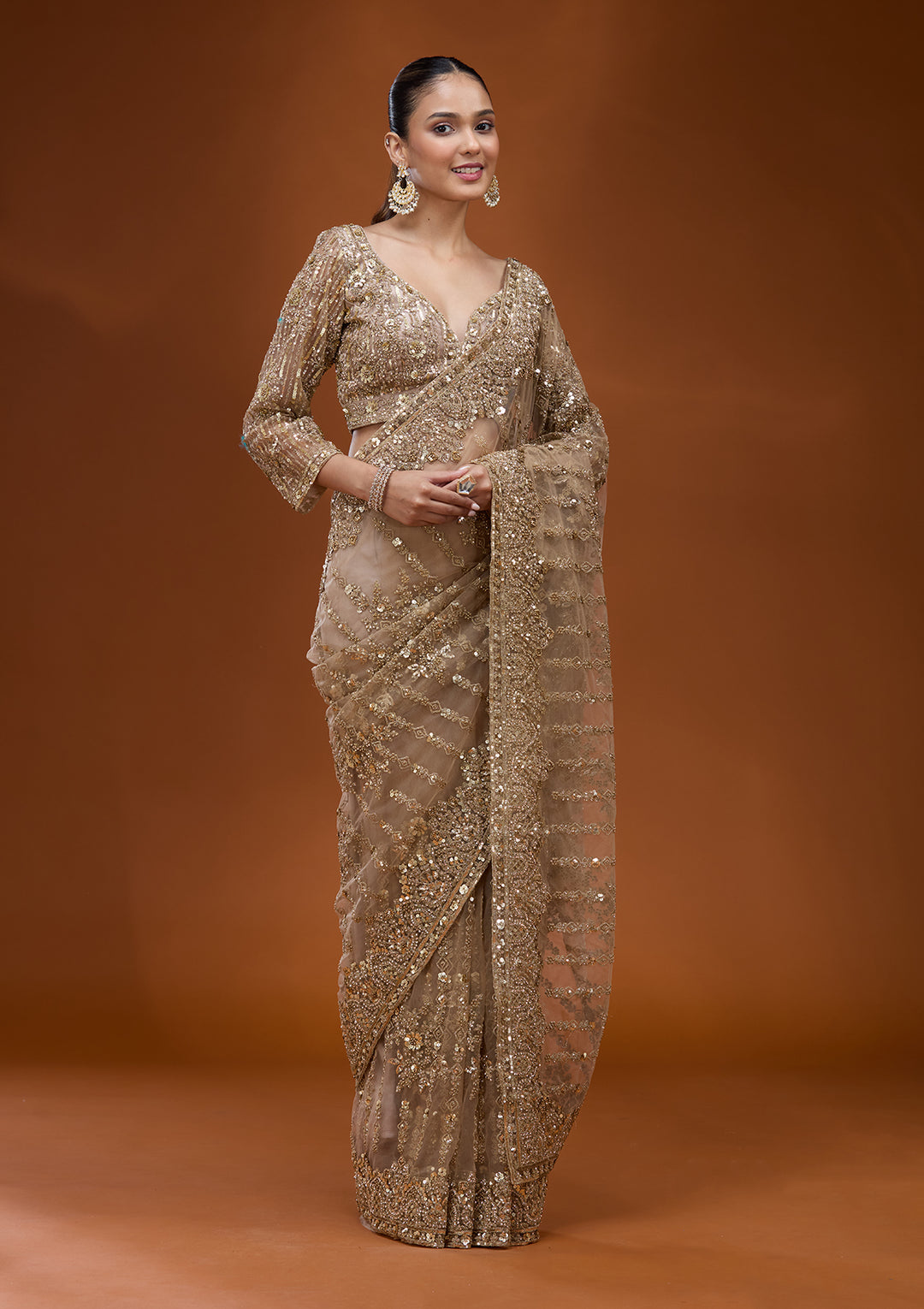 Baby Pink Cording Net Saree