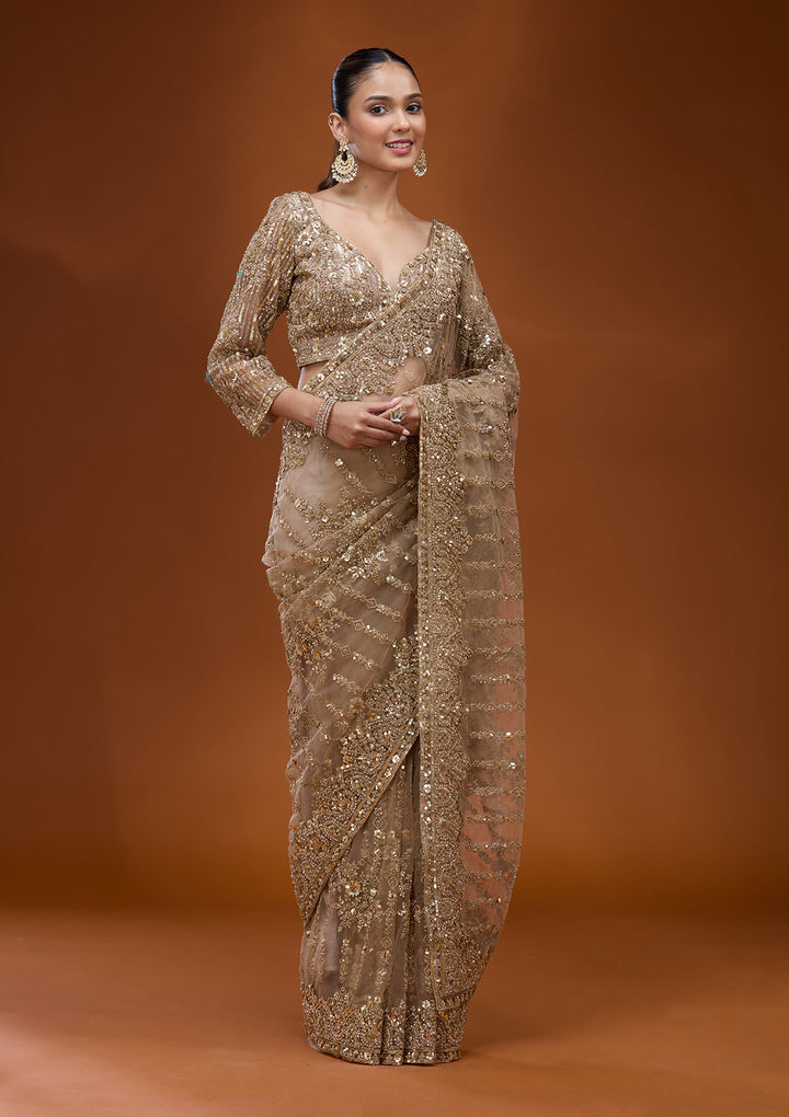 Baby Pink Cording Net Saree