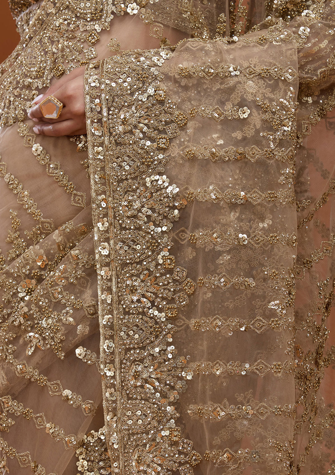 Baby Pink Cording Net Saree