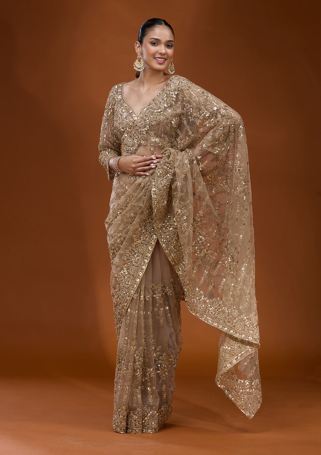 Baby Pink Cording Net Saree