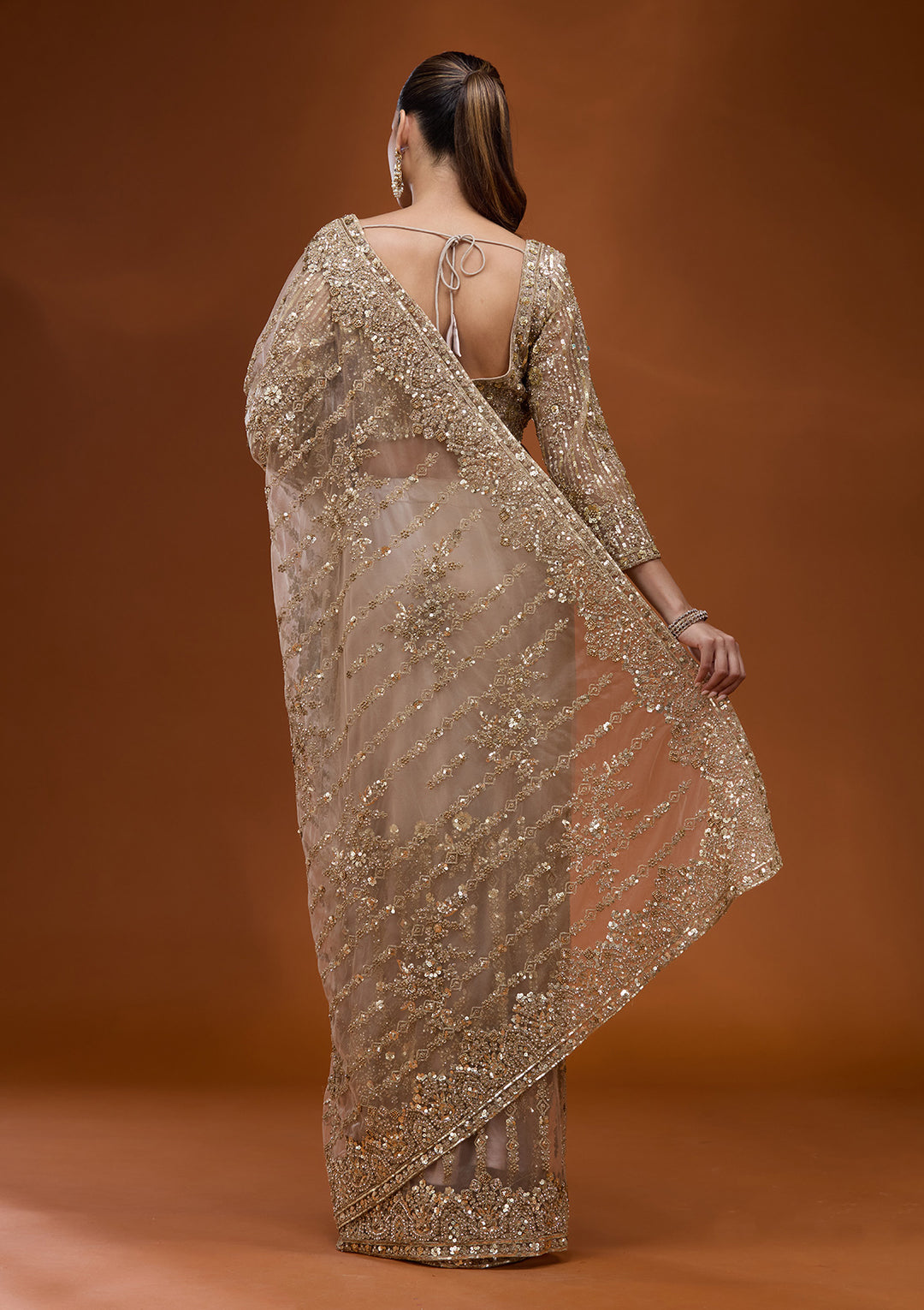 Baby Pink Cording Net Saree