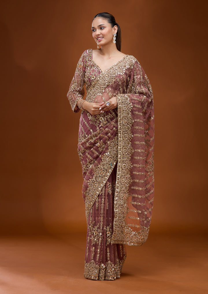 Onion Pink Cording Net Saree