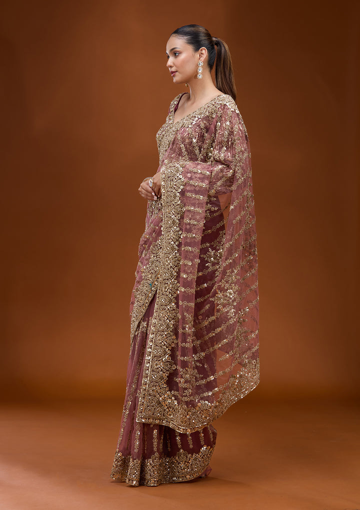 Onion Pink Cording Net Saree