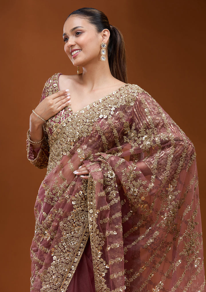 Onion Pink Cording Net Saree