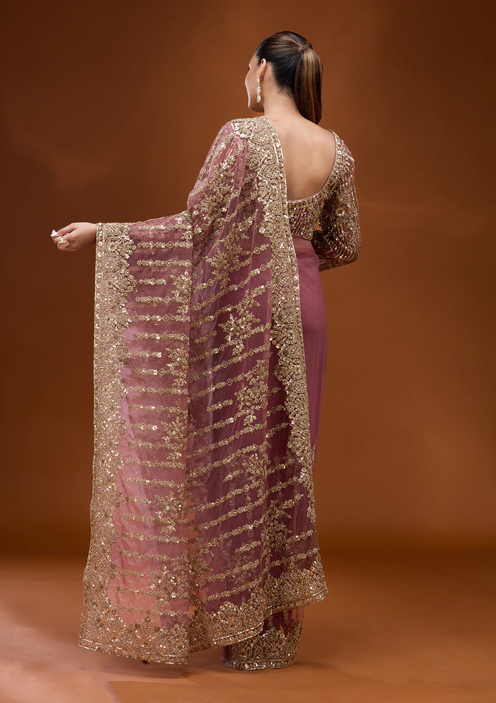 Onion Pink Cording Net Saree