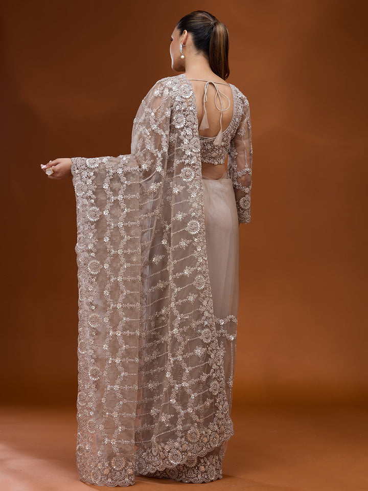 Beige Cording Net Saree