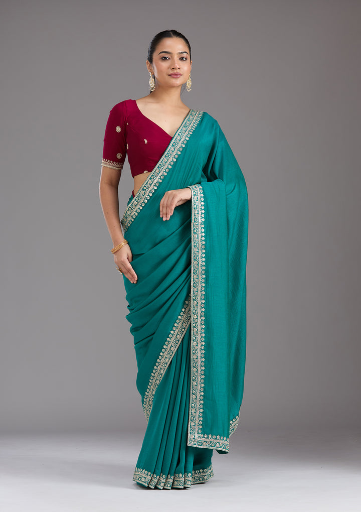 Rama Green Zariwork (Gold) Soft Raw Silk Saree