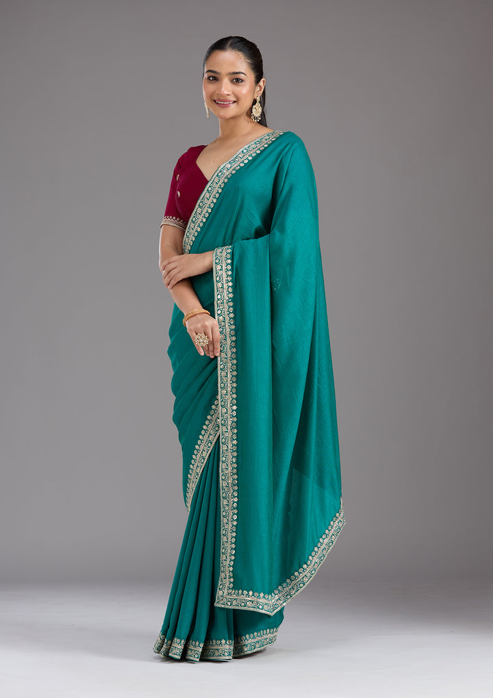 Rama Green Zariwork (Gold) Soft Raw Silk Saree