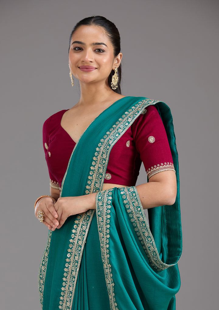 Rama Green Zariwork (Gold) Soft Raw Silk Saree