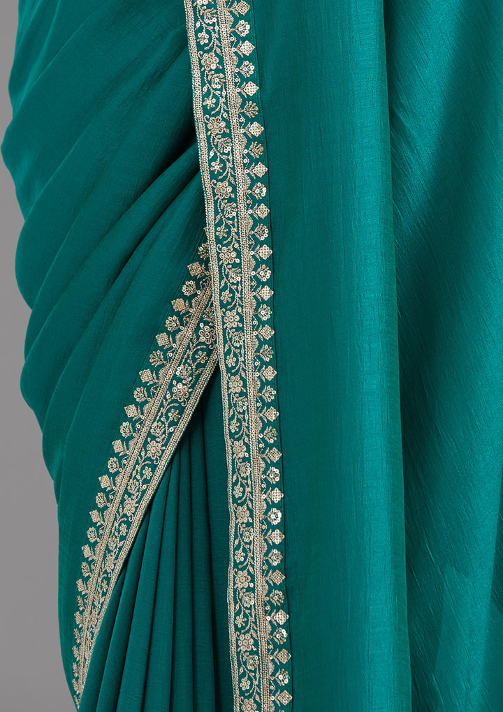 Rama Green Zariwork (Gold) Soft Raw Silk Saree