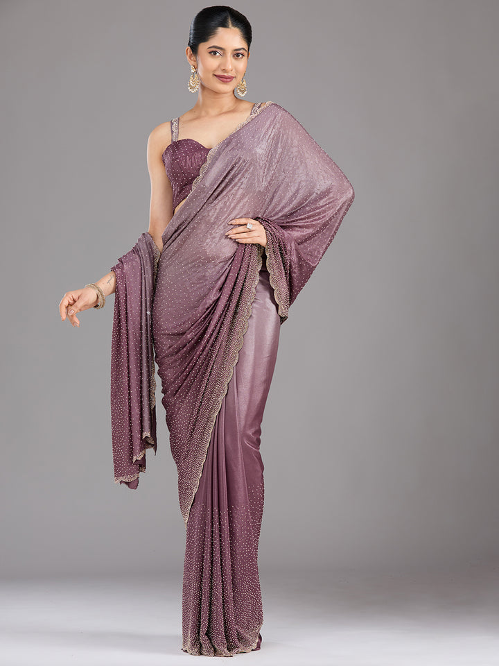 Lavender Stonework (Gold) Satin Saree