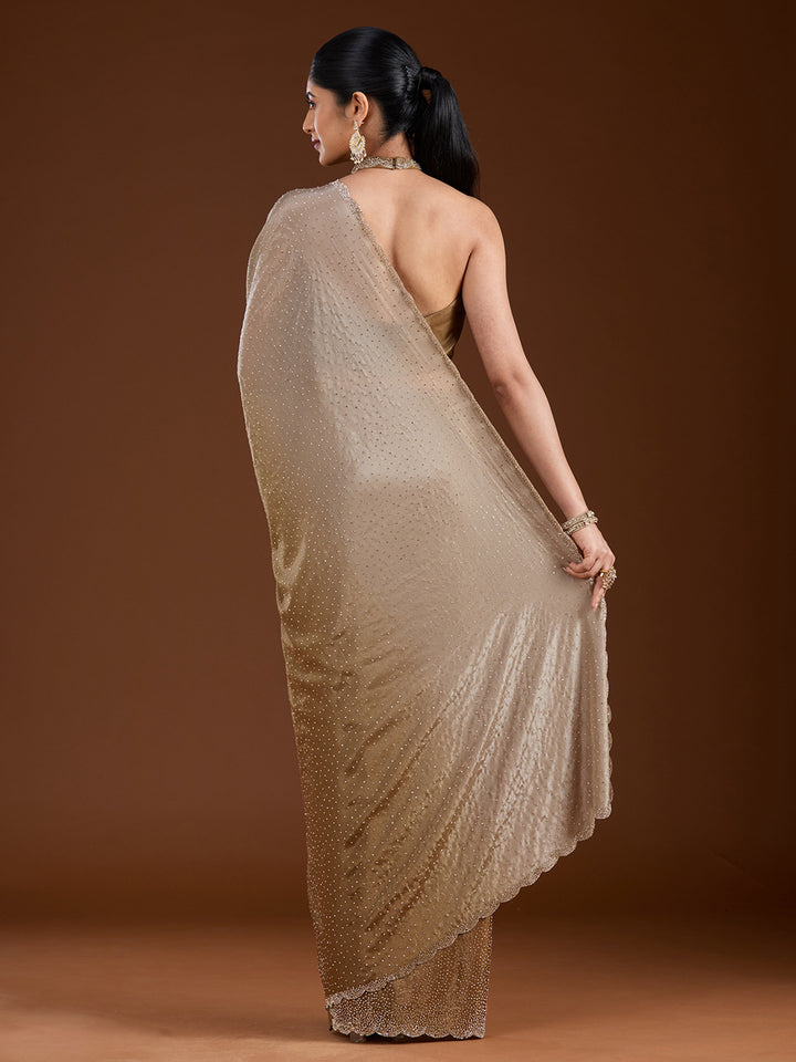 Light Grey Stonework (Gold) Satin Saree