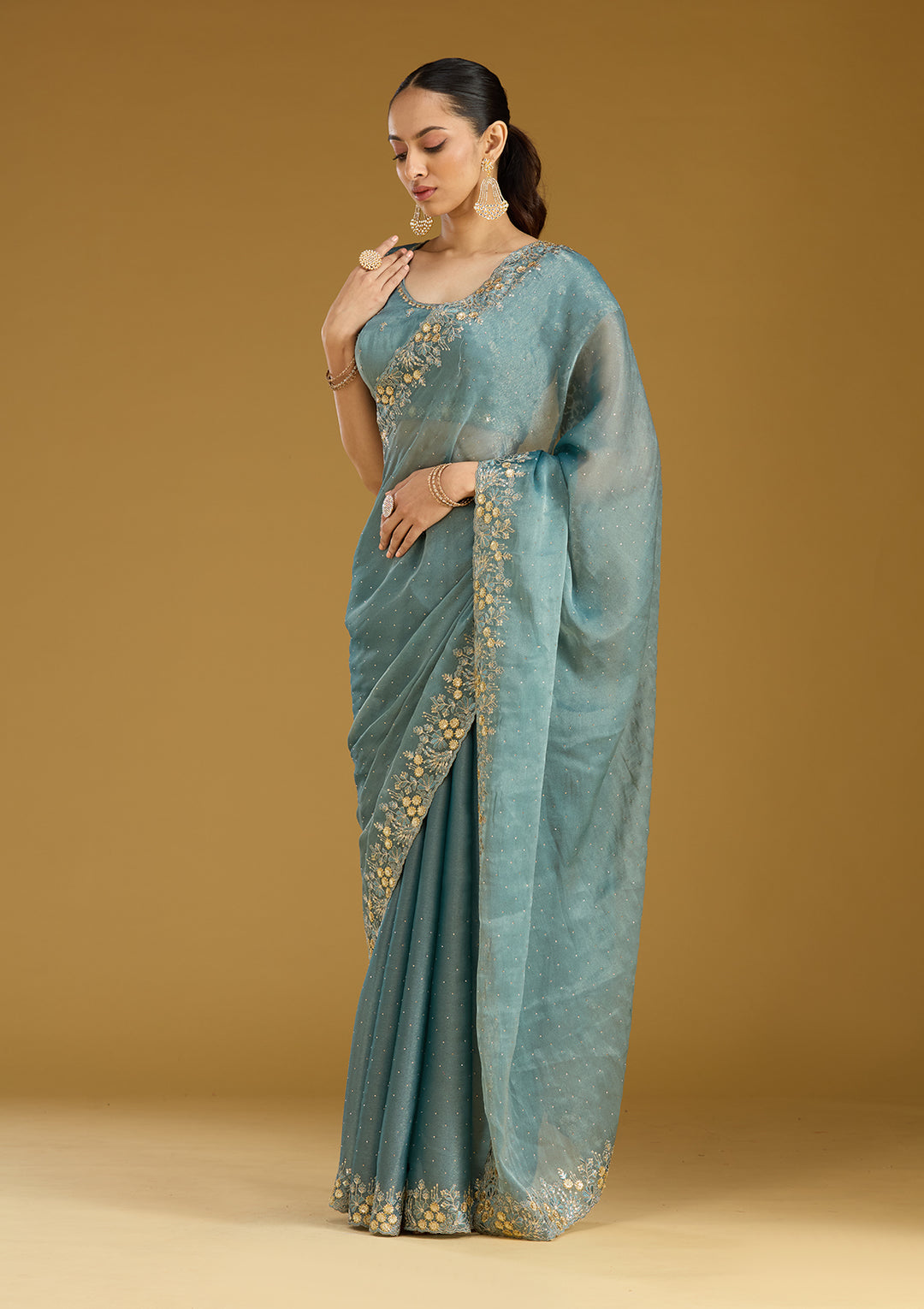 Blue Zariwork (Gold) Tissue Saree
