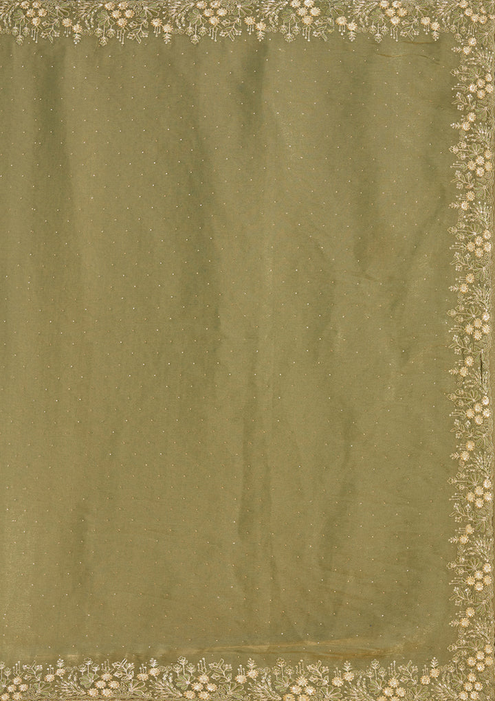 Mehandi Green Zariwork (Gold) Tissue Saree