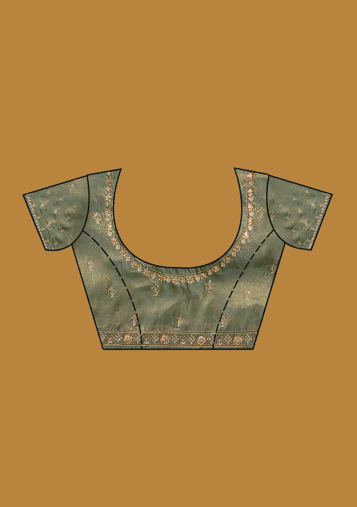 Mehandi Green Zariwork (Gold) Tissue Saree