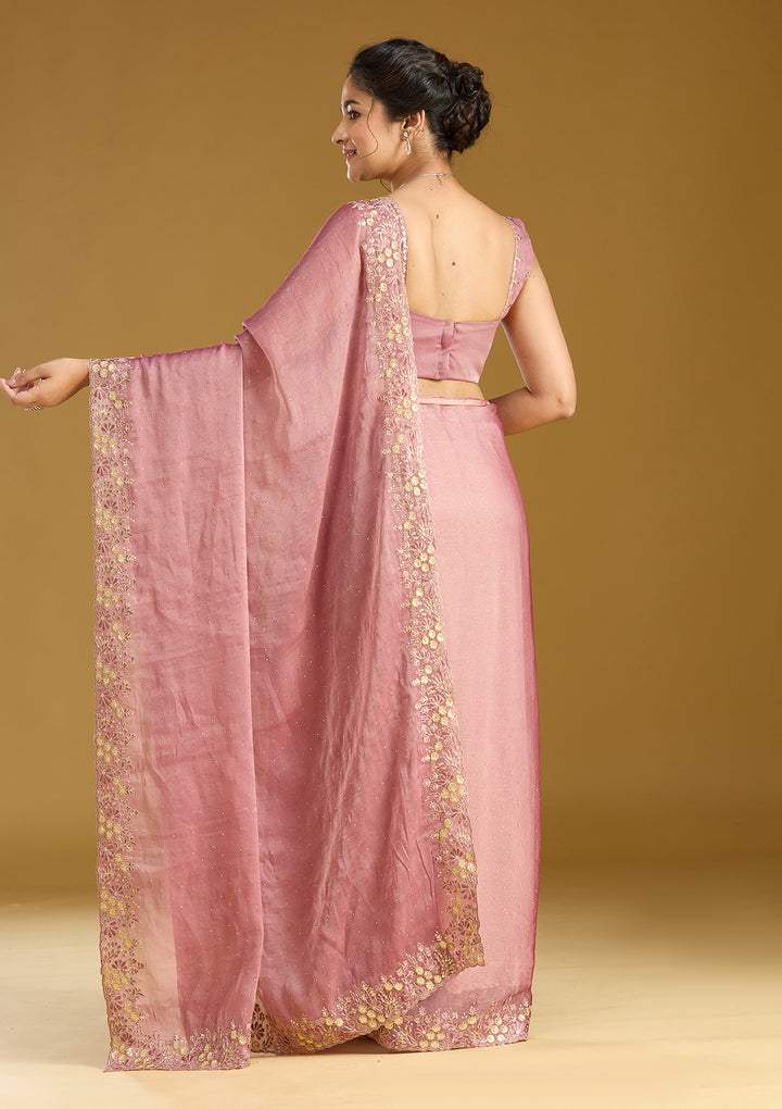 Onion Pink Zariwork (Gold) Tissue Saree
