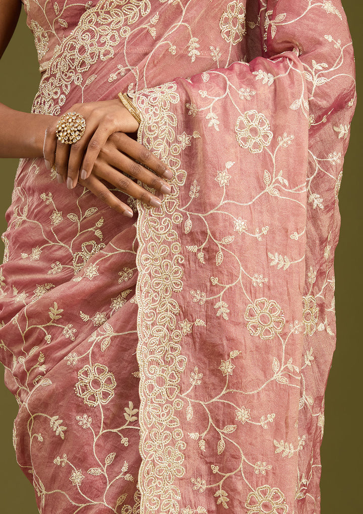 Onion Pink Zariwork (Silver) Tissue Saree