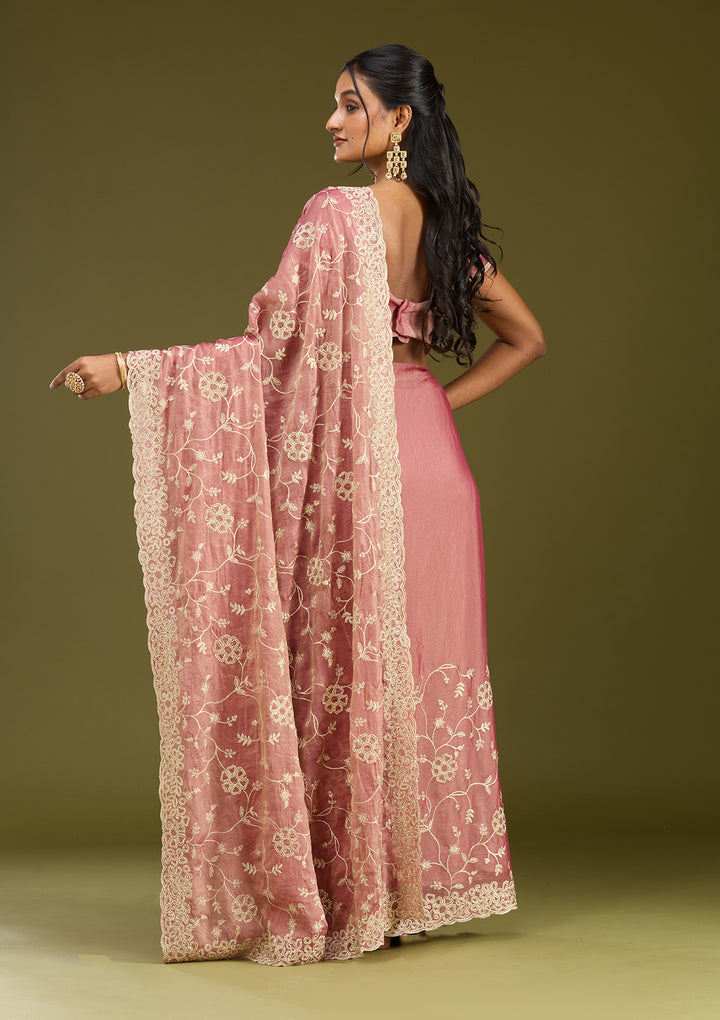 Onion Pink Zariwork (Silver) Tissue Saree