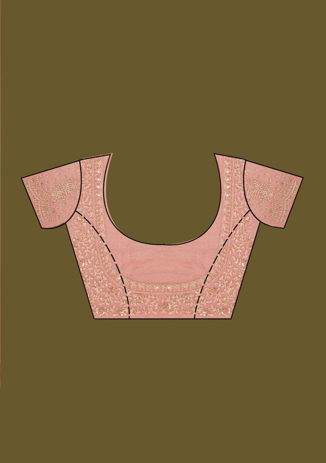 Peach Zariwork (Antique) Net Saree