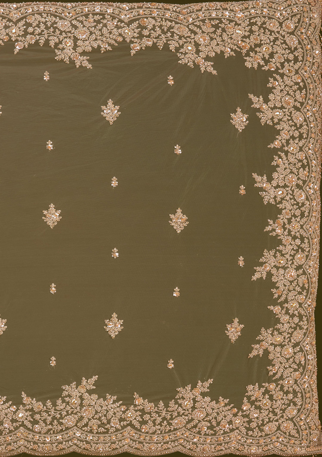 Beige Zariwork (Gold) Net Saree