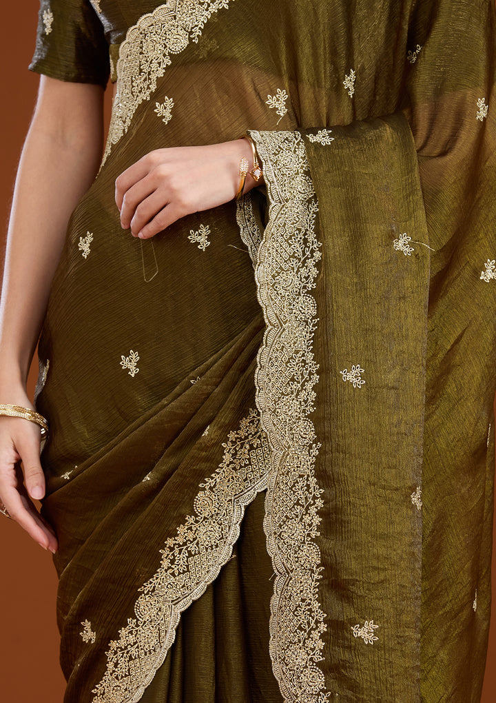 Mehendi Zariwork (Gold) Tissue Saree