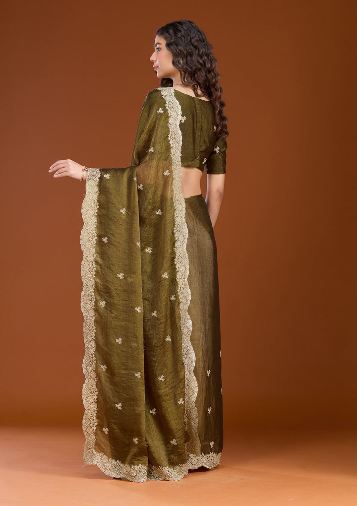 Mehendi Zariwork (Gold) Tissue Saree