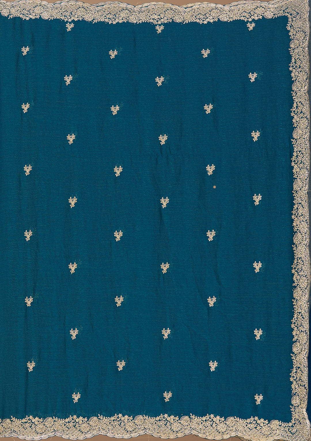 Peacock Blue Zariwork (Gold) Tissue Saree