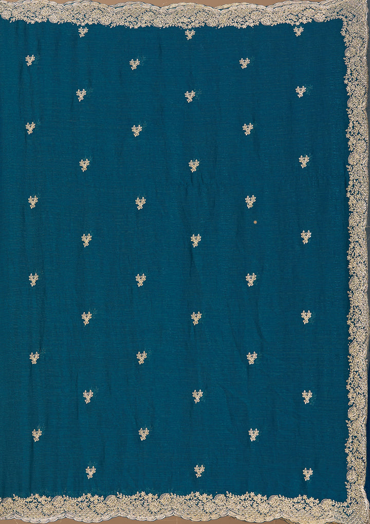 Peacock Blue Zariwork (Gold) Tissue Saree