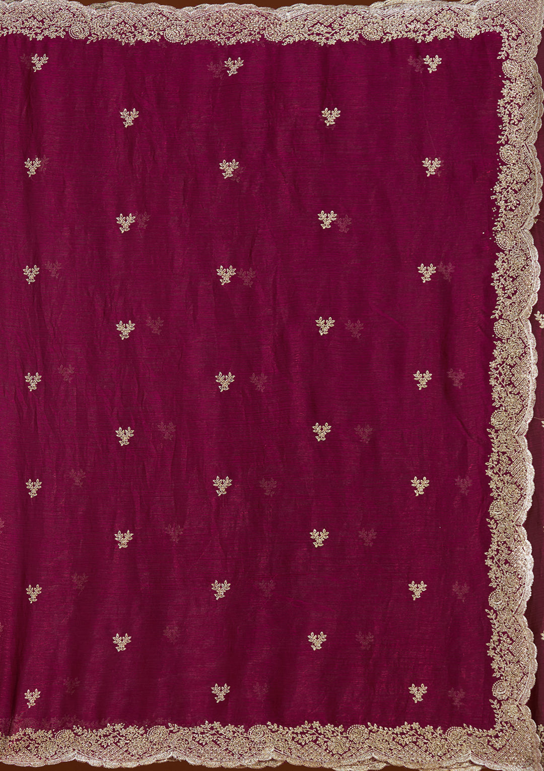 Wine Zariwork (Gold) Tissue Saree