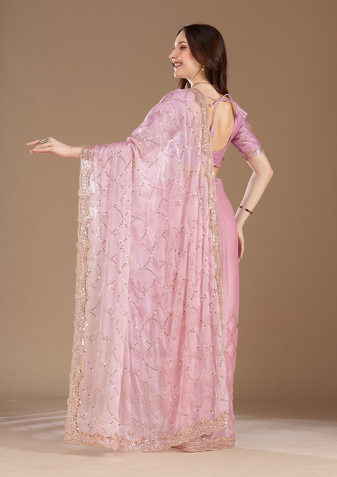 Light Lavender Sequins Tissue Saree