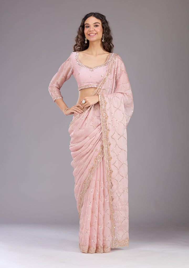 Pink Sequins Tissue Saree