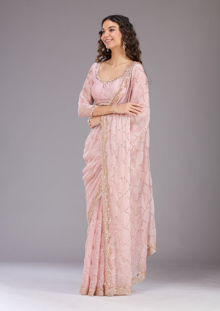 Pink Sequins Tissue Saree