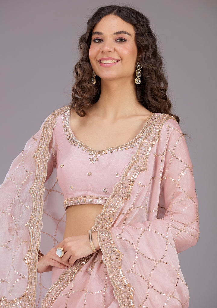 Pink Sequins Tissue Saree