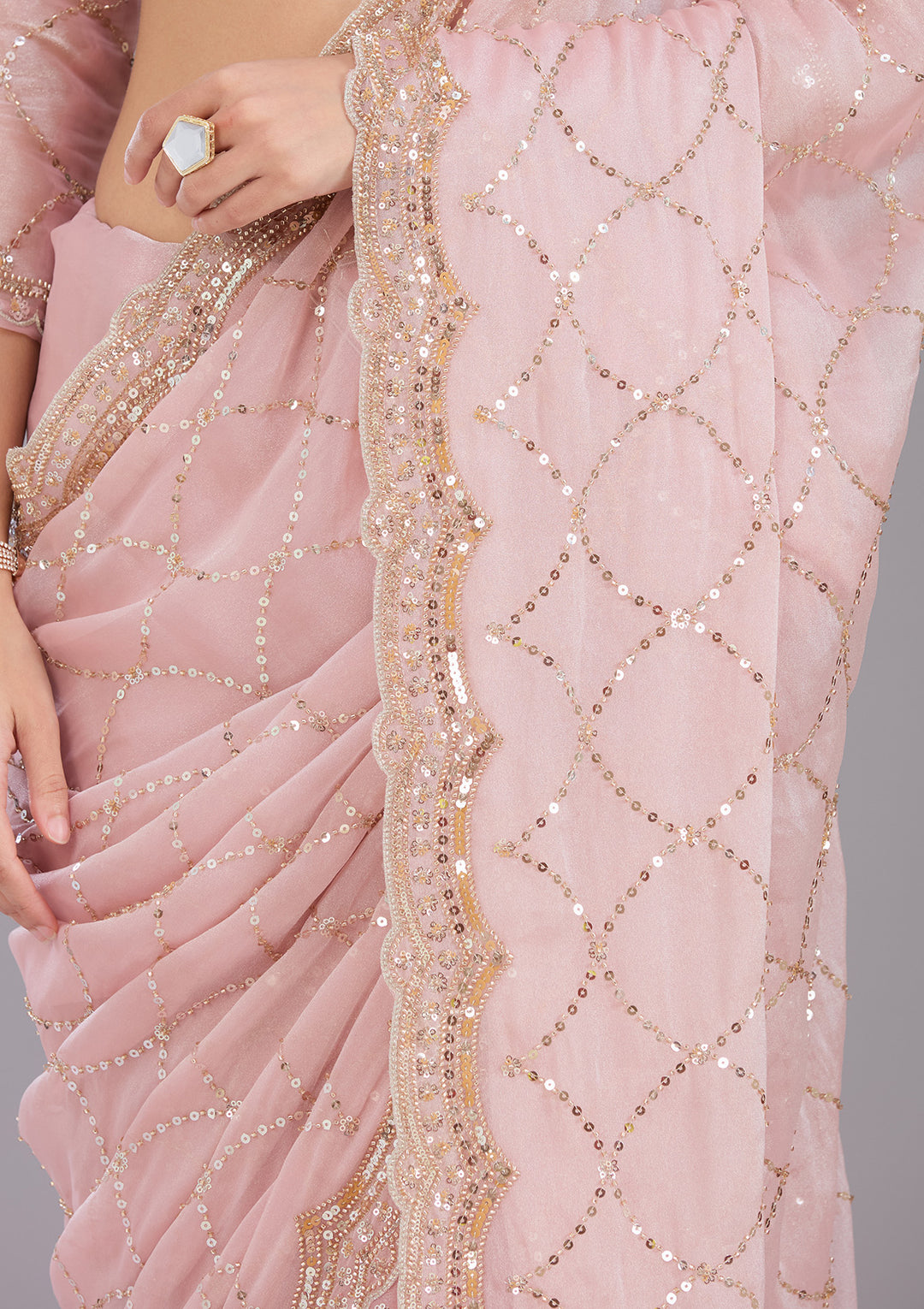 Pink Sequins Tissue Saree