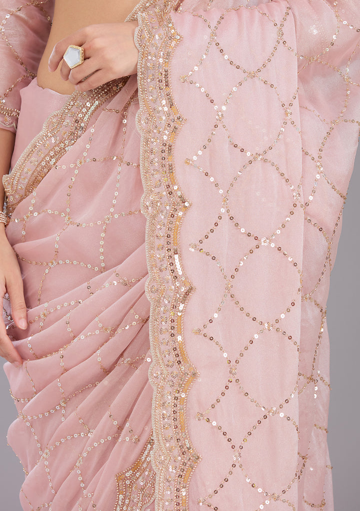 Pink Sequins Tissue Saree