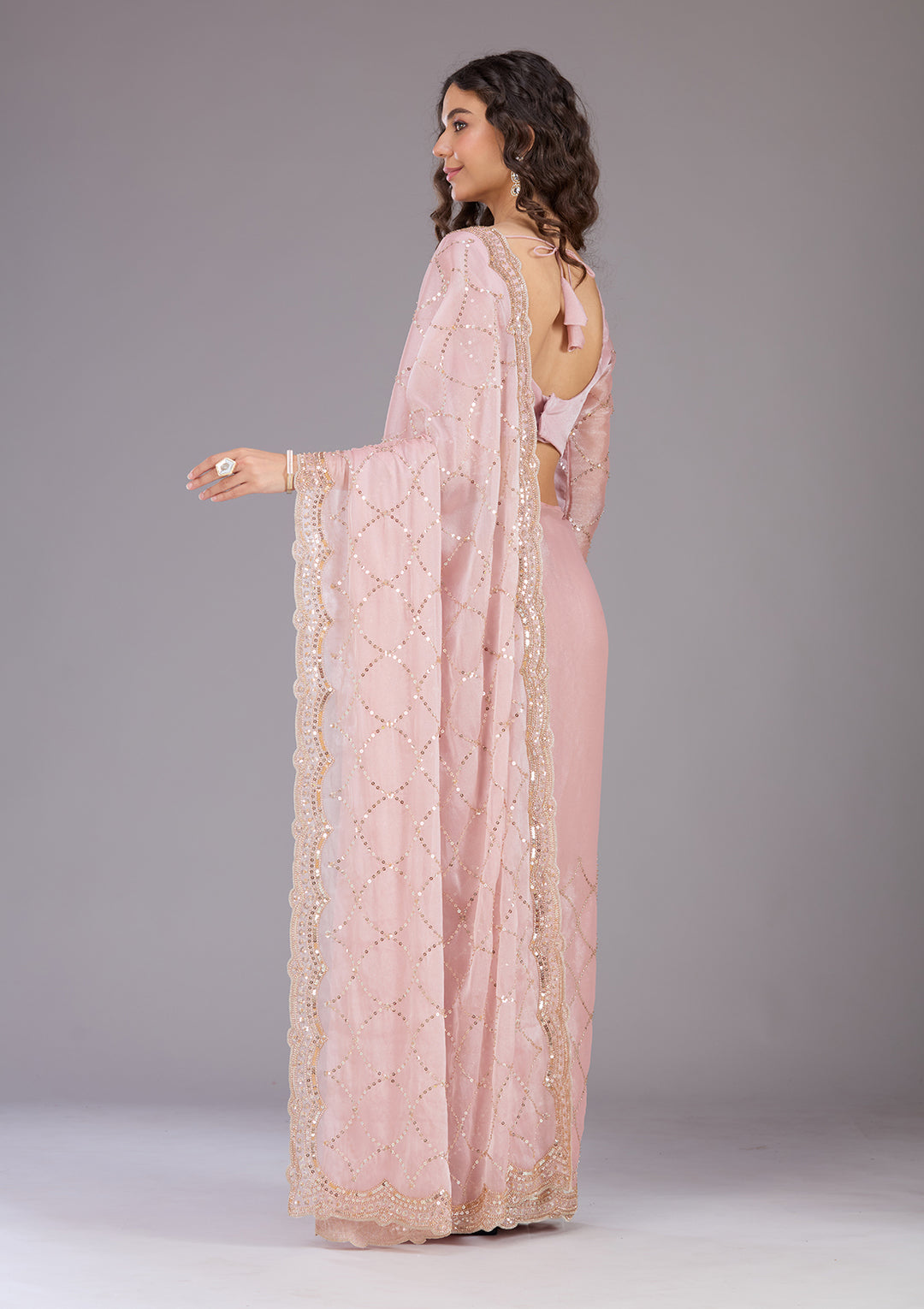 Pink Sequins Tissue Saree