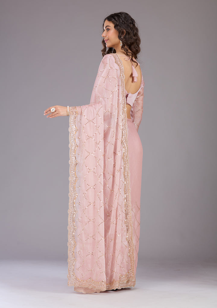 Pink Sequins Tissue Saree