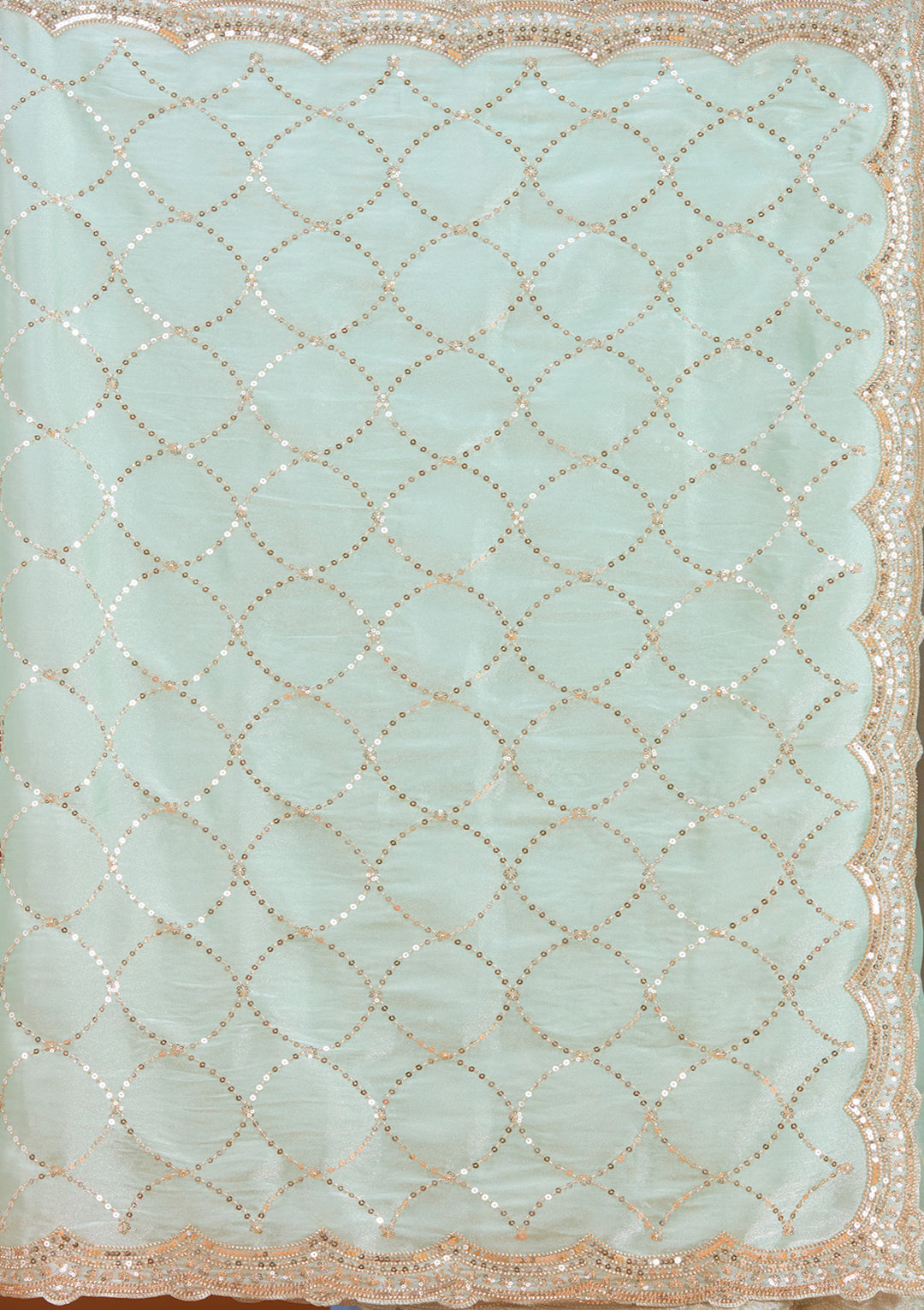 Sea Green Sequins Tissue Saree