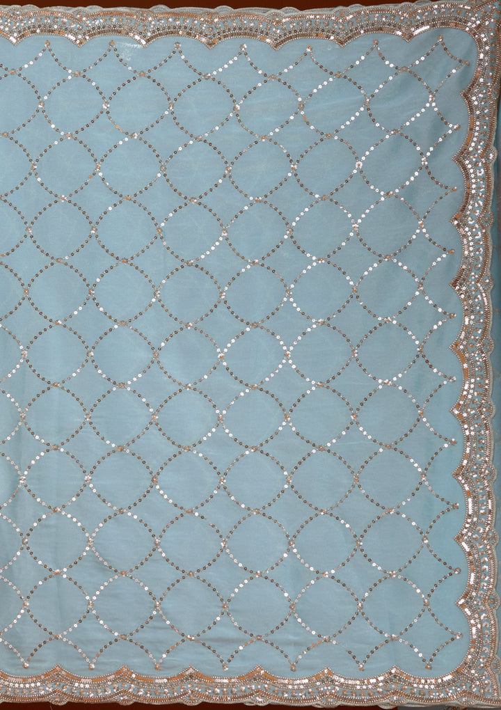 Sky Blue Sequins Tissue Saree