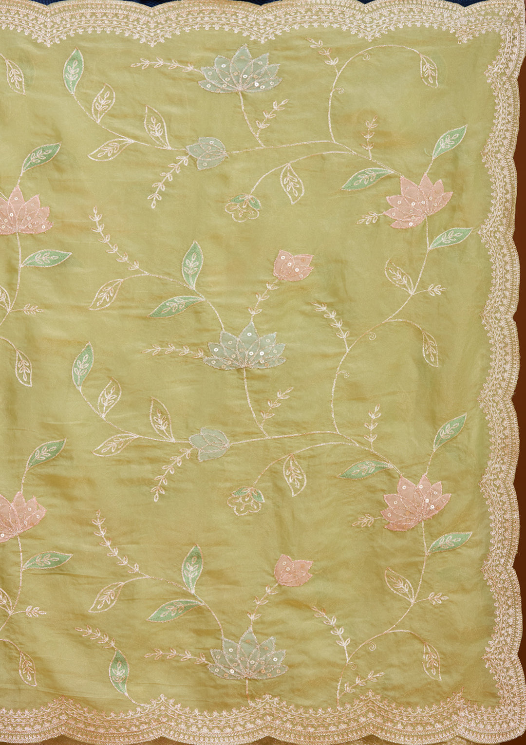 Leaf Green Zardozi (Gold) Tissue Saree