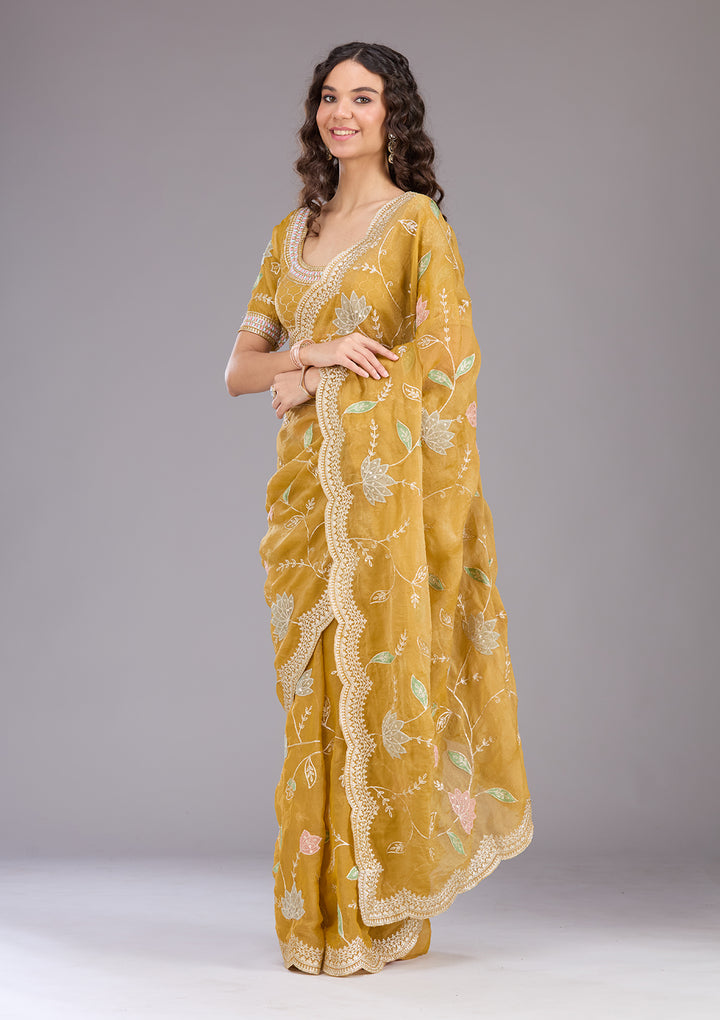 Mustard Zardozi (Gold) Tissue Saree