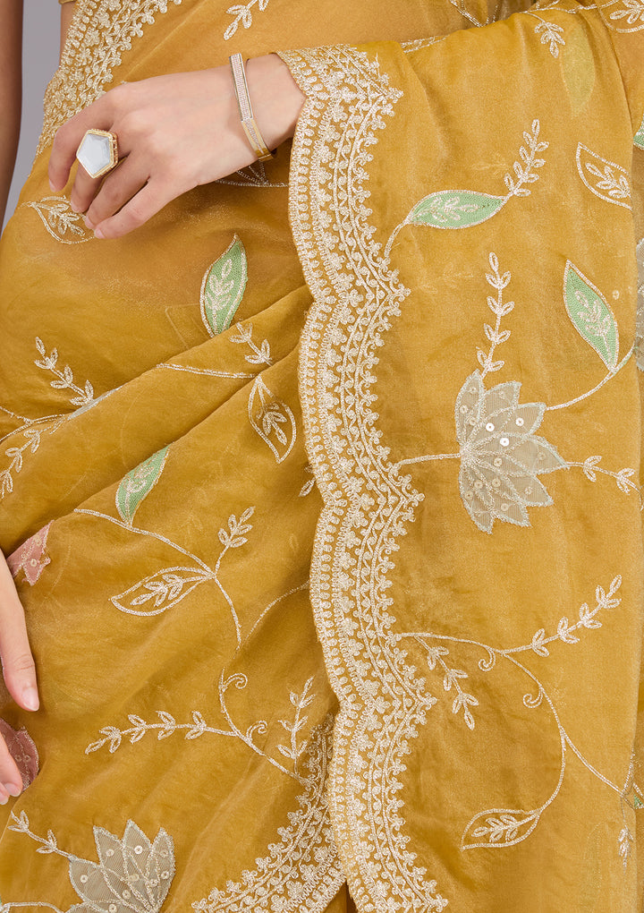 Mustard Zardozi (Gold) Tissue Saree