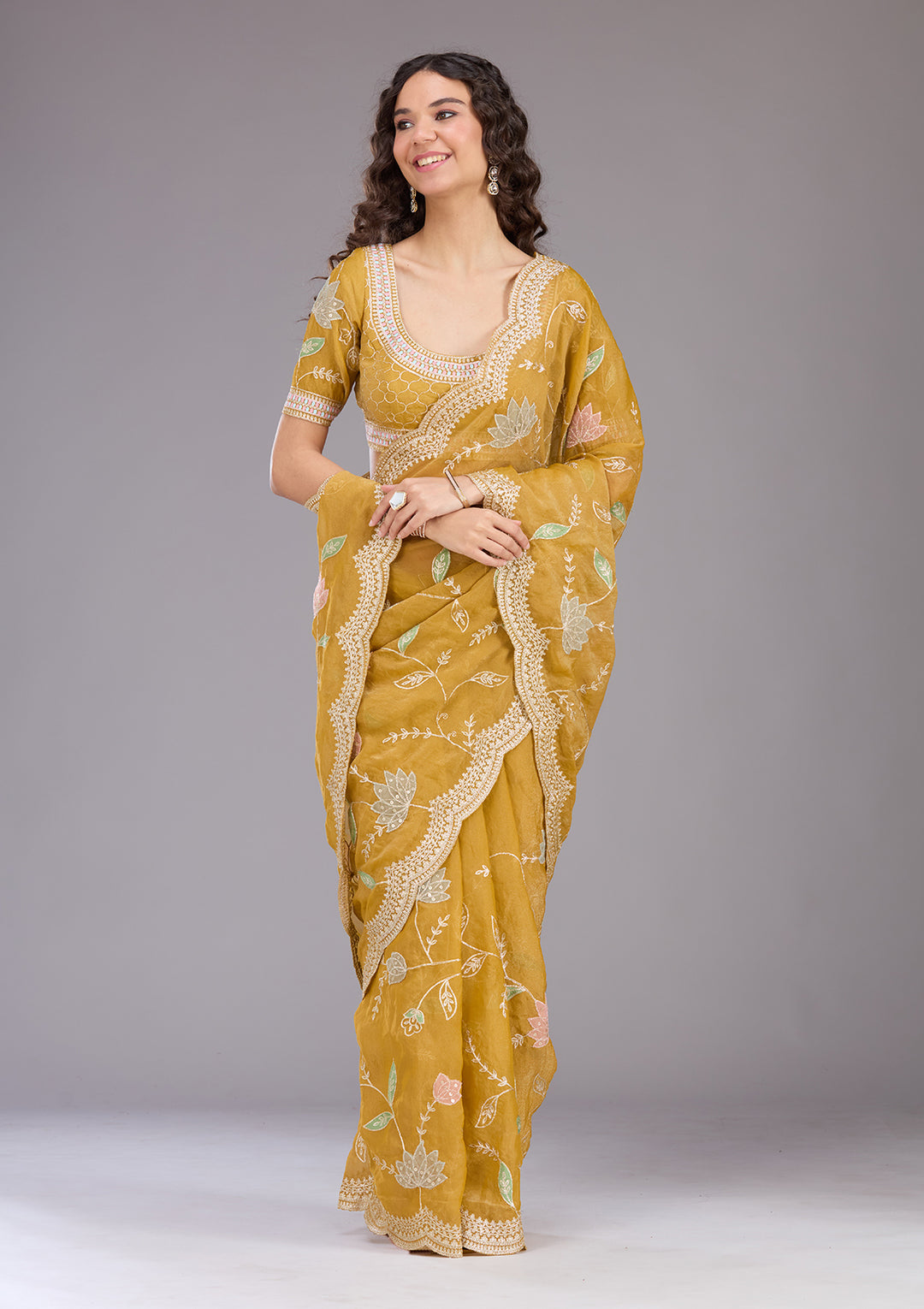 Mustard Zardozi (Gold) Tissue Saree
