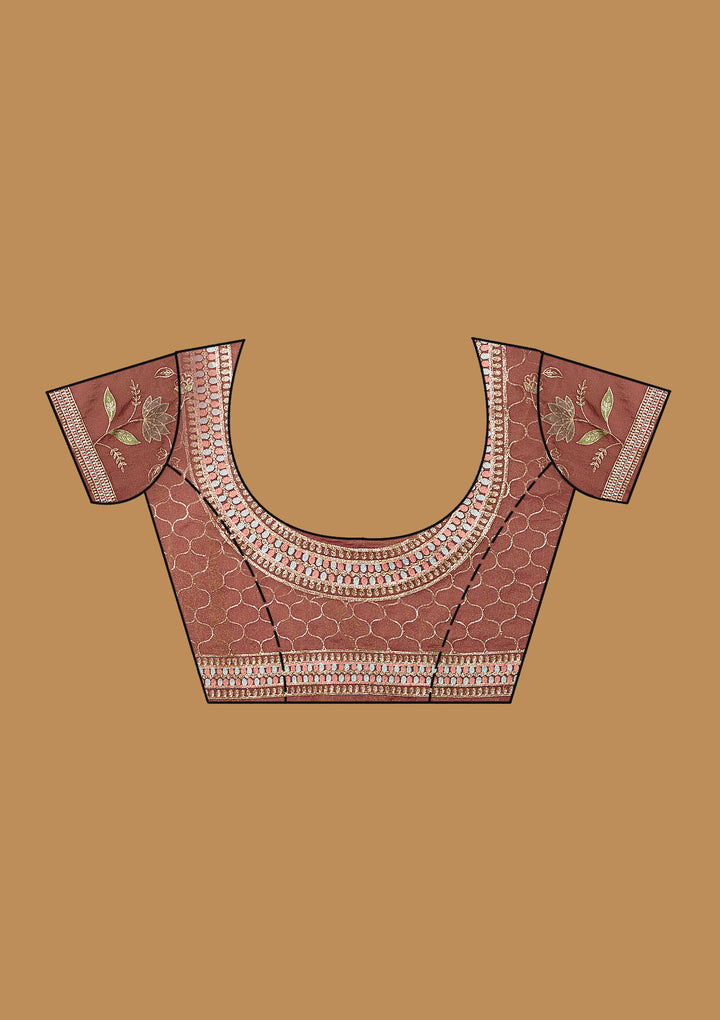 Onion Pink Zardozi (Gold) Tissue Saree