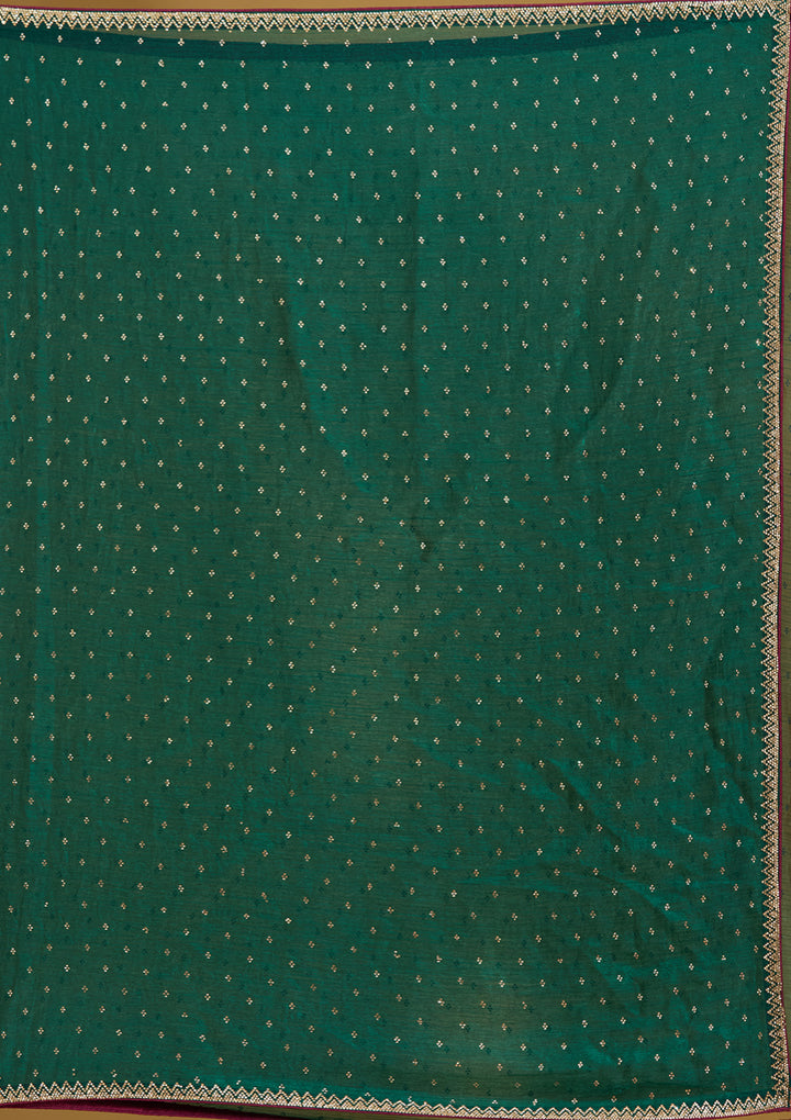 Peacock Green Stonework (Gold) Tissue Saree